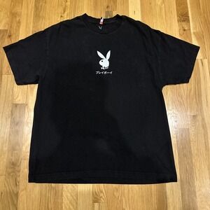 Play Boy Men T Shirt Short Sleeve Graphic‎ Front /back Black Sz XL
